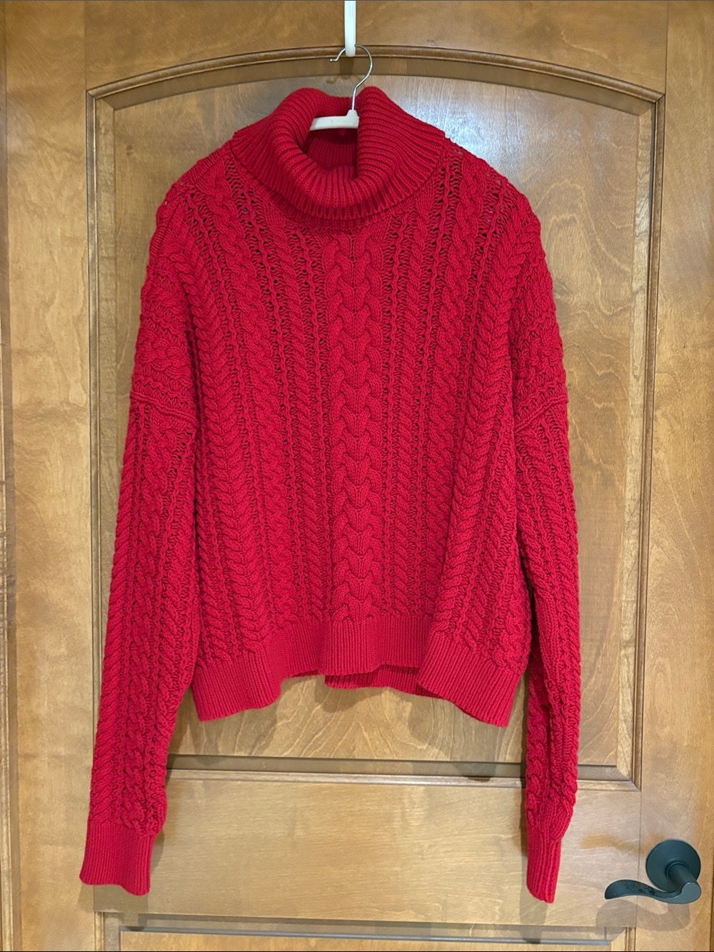 Cozy Red Cable-Knit Turtleneck Sweater